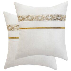 New Tosleo White Throw Pillow Covers. (Velvet) Gold Leather Sequined.